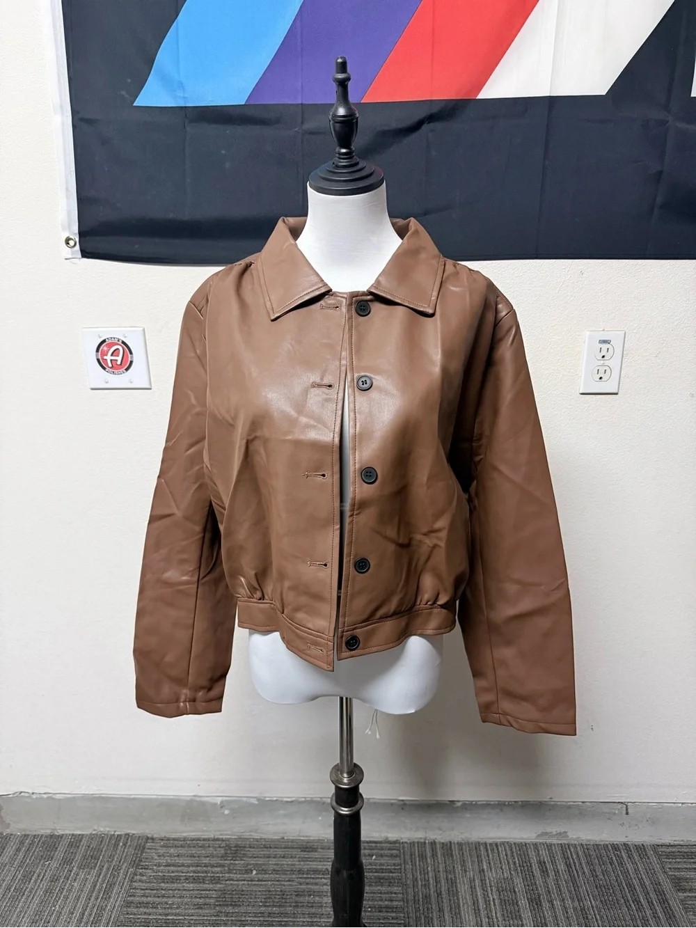 Women’s Brown Faux Leather Button-Up Jacket